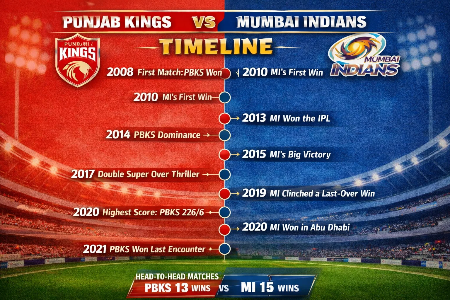 punjab kings vs mumbai indians timeline