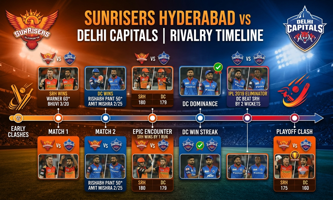 sunrisers hyderabad vs delhi capitals timeline